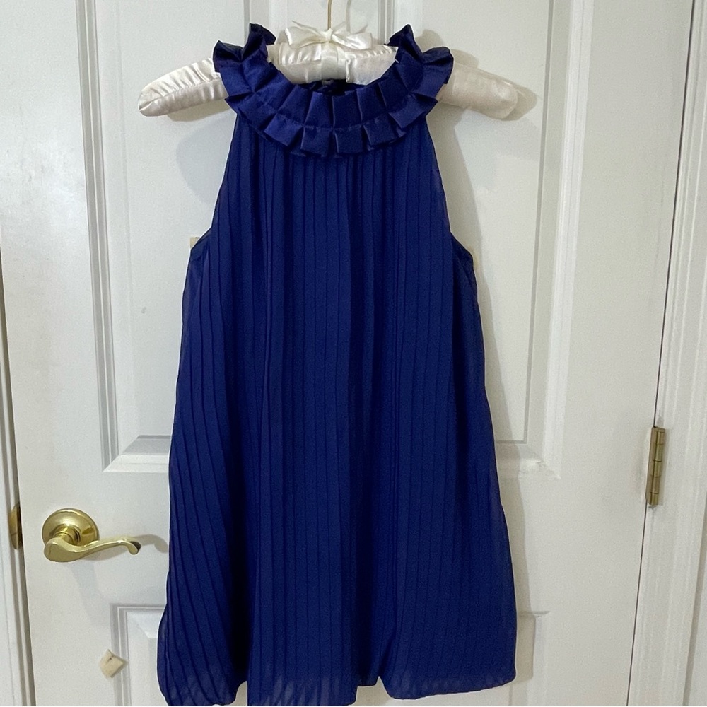 Secret Charm Royal Blue Pleated Halter Dress - Ruffle Neck -
